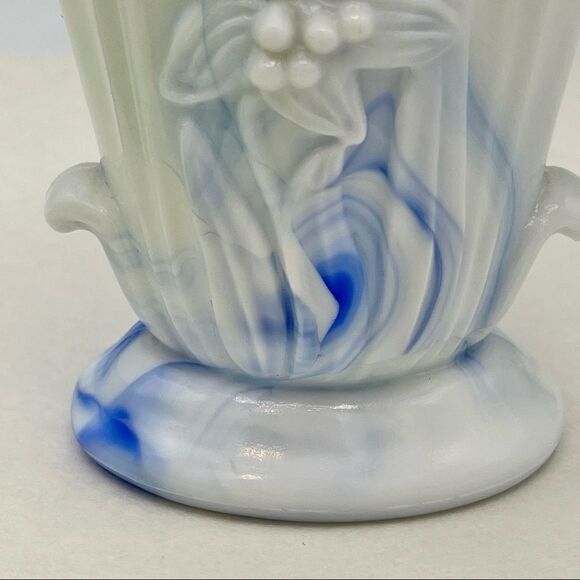Vintage Akro Agate Iris Floral Marbled Swirl Slag Glass Vase - Picture 10 of 15